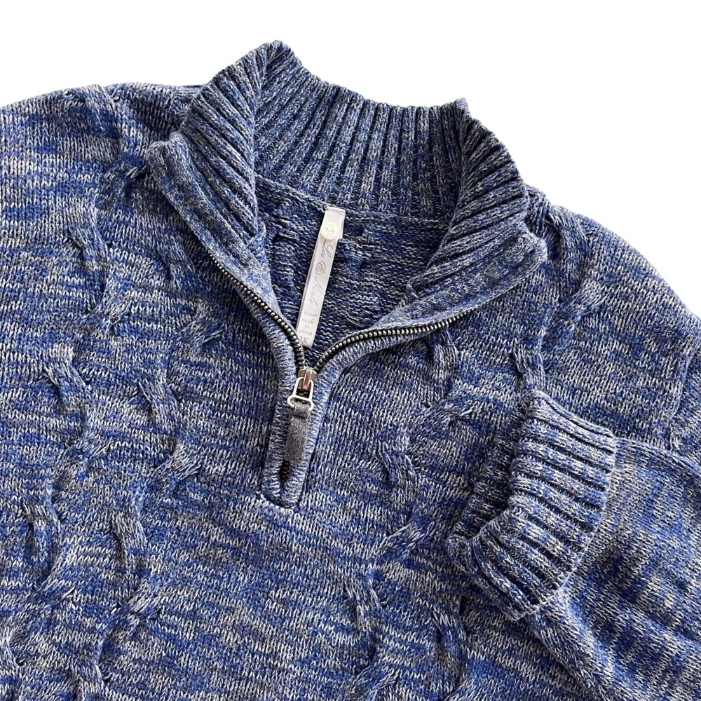 Leo & Nicole Womens 2X Blue Heathered Chunky Cable Knit 1/4 Zip Pullover Sweater